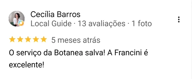 Avaliação de Cecília Barros no Google elogiando o serviço da Botanea